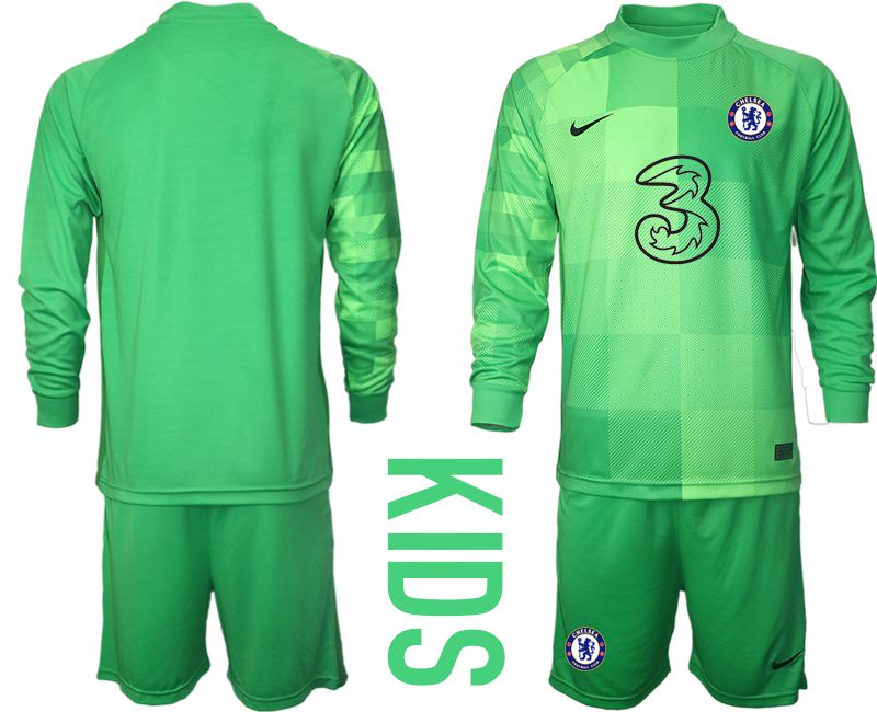 Youth 2021-2022 Club Chelsea green goalkeeper long sleeve blank Soccer Jersey